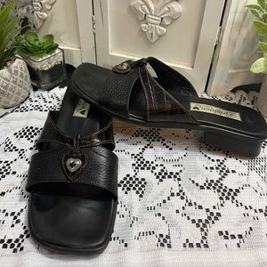 Brighton Lulu black & brown leather slides